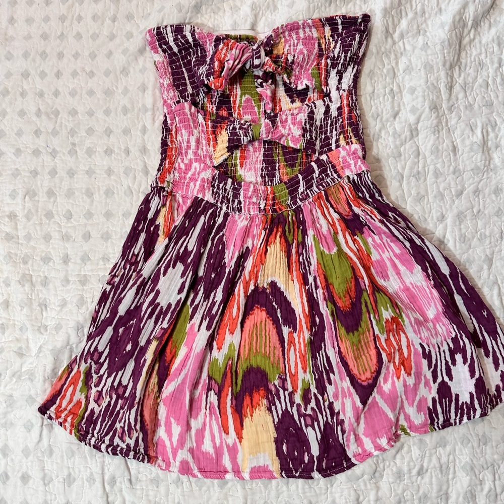 Anthropologie Multicolor Smocked Tube Top in Pink, Green & Purple